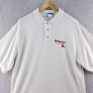 Arizona State Sun Devils‎ Mens Adult L White Polo Shirt Short Sleeve Casual NCAA
